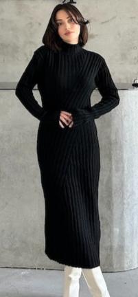 The Rib Knit Maxi Dress - Black
