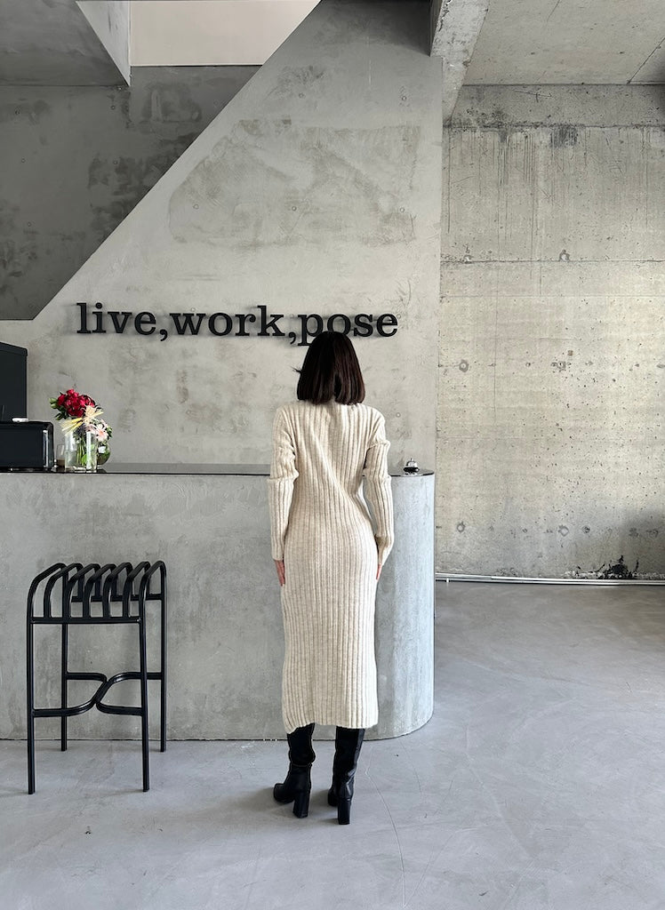 The Rib Knit Maxi Dress - Offwhite