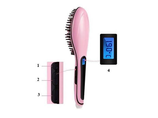 Hair Straightener Brush with Digital LCD Display incl Head Massage Function / Elektrische haar borstel Roze keramische stijltang