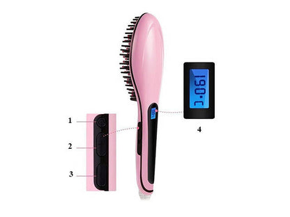 Hair Straightener Brush with Digital LCD Display incl Head Massage Function / Elektrische haar borstel Roze keramische stijltang