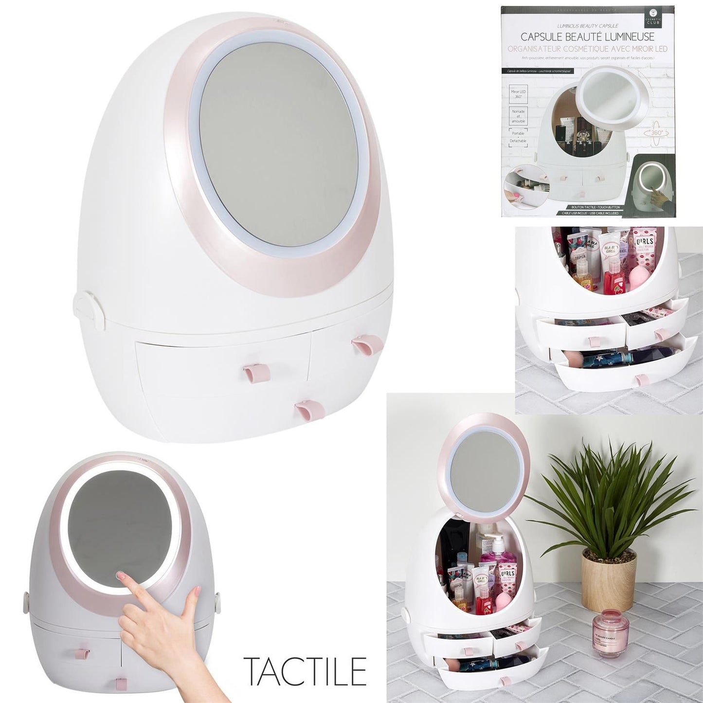 Make-up Organizer, Beauty Organizer, Cosmetics Organizer incl. LED Mirror / Make - Up - Spiegel