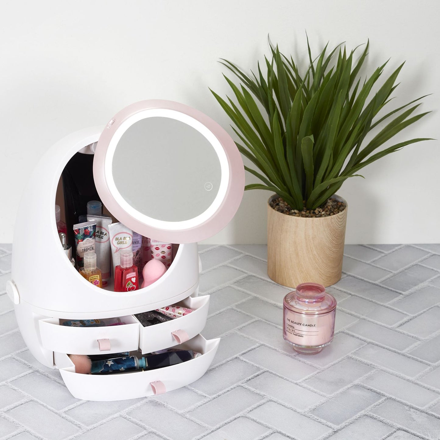 Make-up Organizer, Beauty Organizer, Cosmetics Organizer incl. LED Mirror / Make - Up - Spiegel